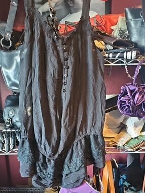 Simply Irresistible Black Spaghetti Strap Tank Top with Lace Trim